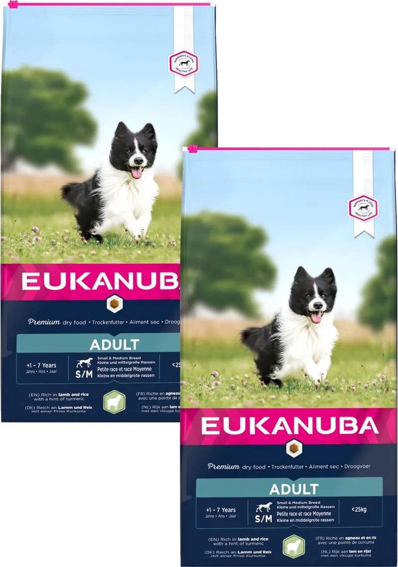 Adult Small/Medium Breed Lam&Rijst - Hondenvoer - 2 x 12 kg von Eukanuba – Produktfoto