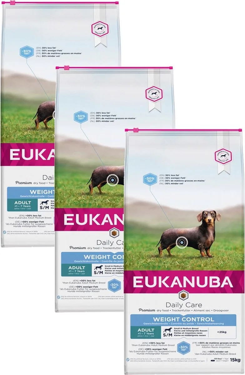 Adult Small & Medium Breed Weight Control - Hondenvoer - 3 x Kip 2.3 kg fra Eukanuba – produktbillede