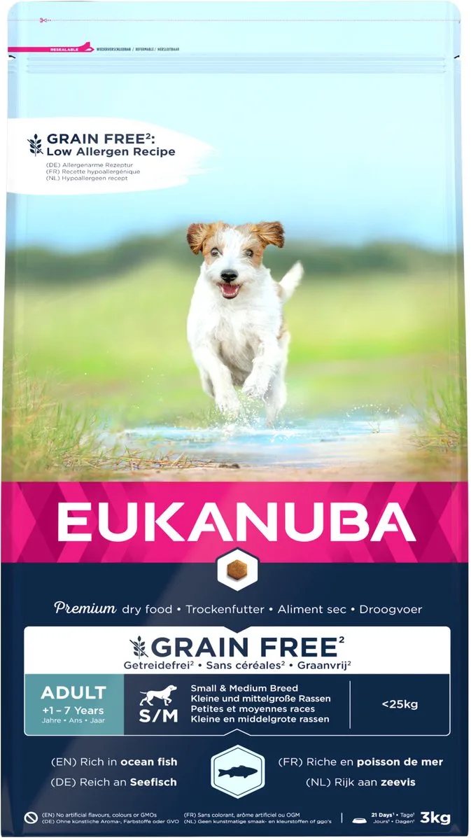 Adult Small Medium Grain Free Zeevis - Hondenvoer - 3 kg fra Eukanuba – produktbillede