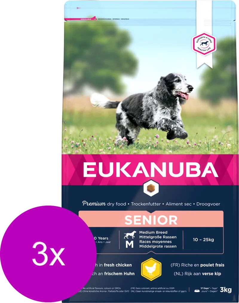 Caring Senior Medium Breed Kip - Hondenvoer - 3 x 3 kg fra Eukanuba – produktbillede