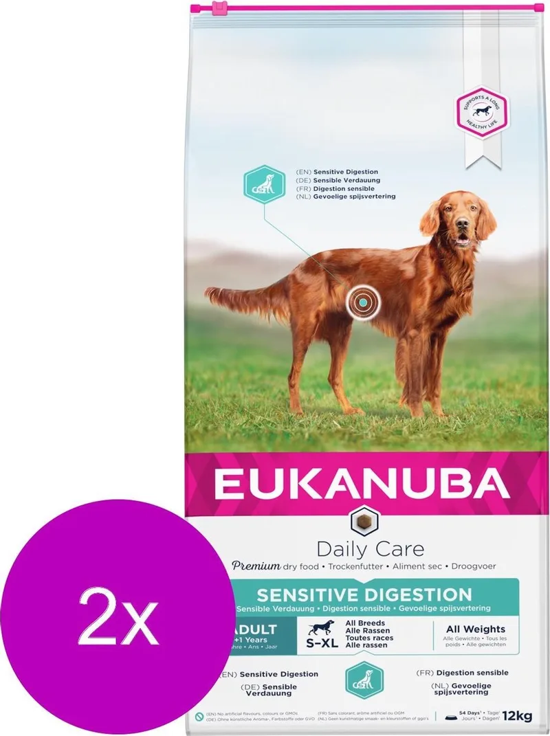 Daily Care Adult Sensitive Digestion - Hondenvoer - 2 x 12 kg de Eukanuba – photo produit