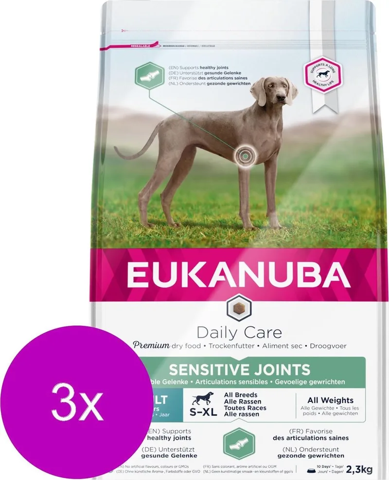 Daily Care Adult Sensitive Joints - Hondenvoer - 3 x 2.3 kg fra Eukanuba – produktbillede