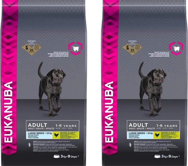 Dog Adult - Large Breed - Kip - Hondenvoer - 2 zakken van 3 kg de Eukanuba – photo produit