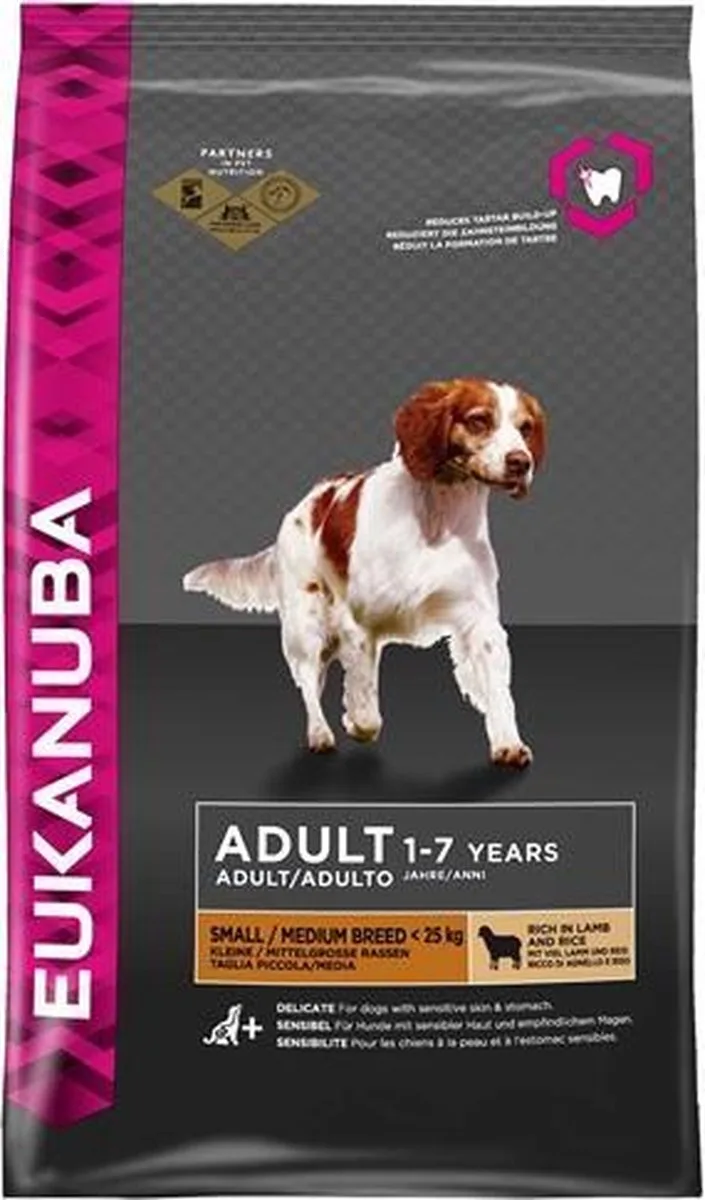 Dog Adult - Small & Medium Breed - Lam/Rijst - Hondenvoer - 12 kg fra Eukanuba – produktbillede