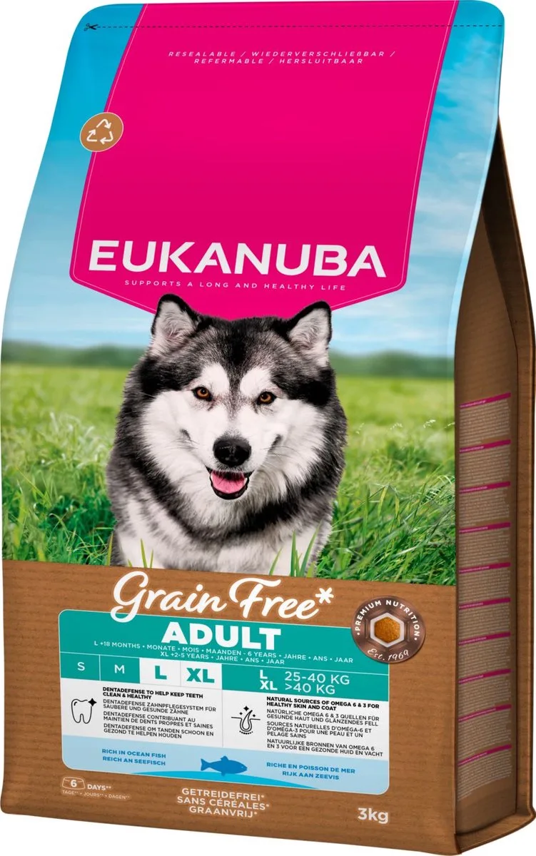 Grain Free Adult Large Breed Zeevis - Hondenvoer - 3 kg de Eukanuba – photo produit