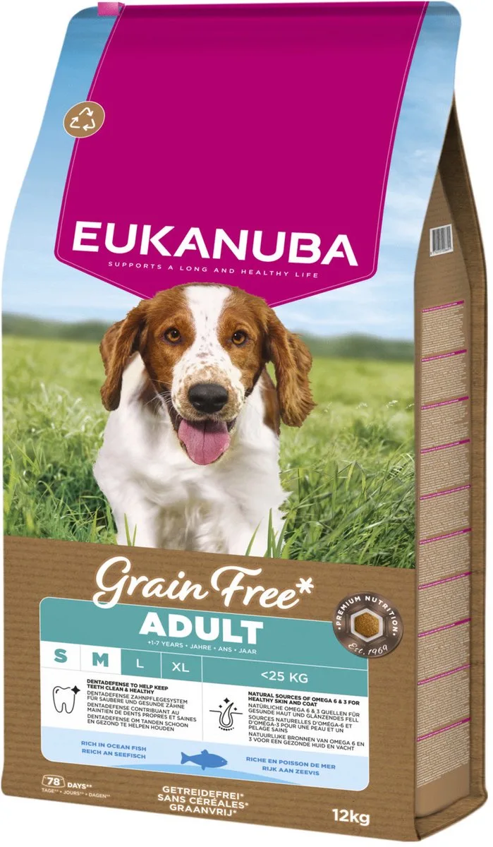 Grain Free Adult Small & Medium Breed Zeevis - Hondenvoer - 12 kg von Eukanuba – Produktfoto