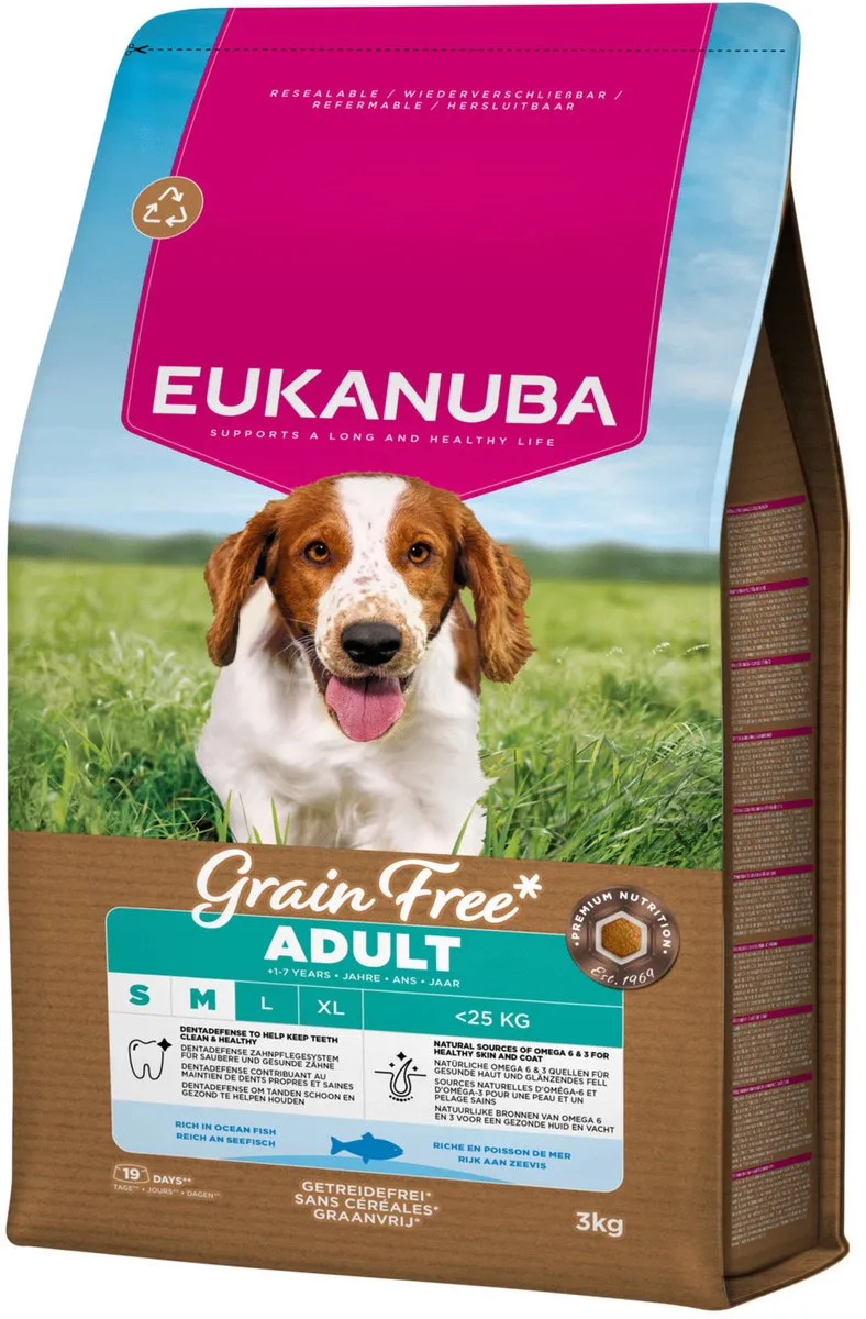 Grain Free Adult Small & Medium Breed Zeevis - Hondenvoer - 3 kg de Eukanuba – photo produit
