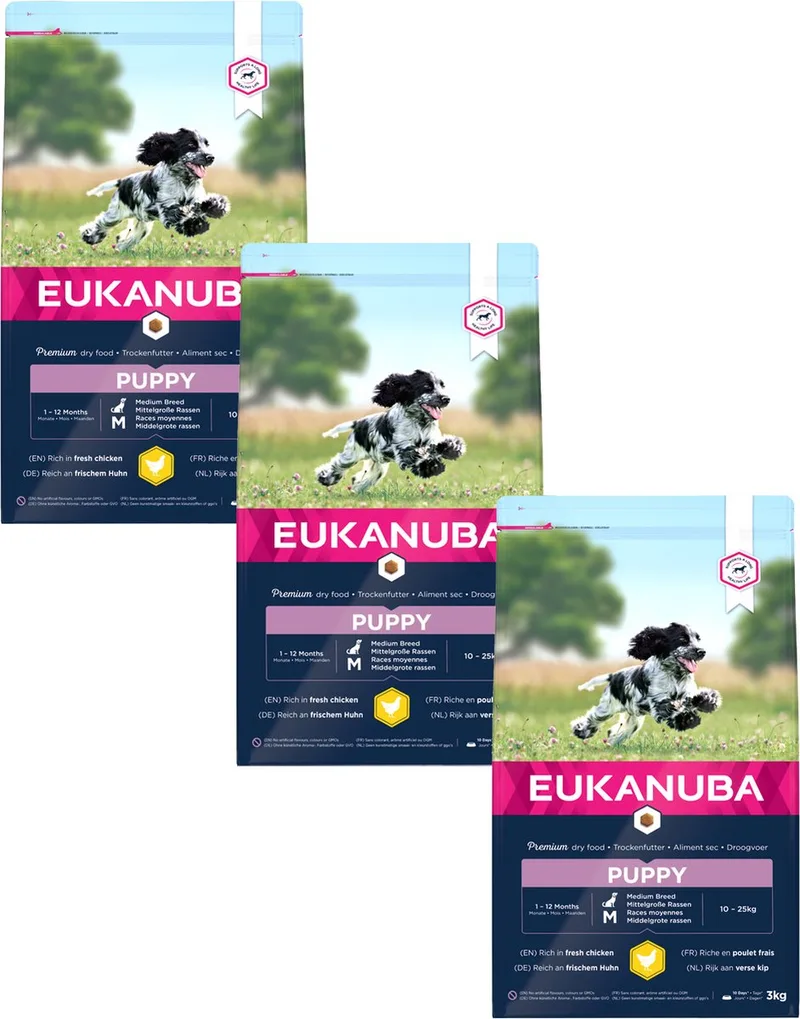 Growing Puppy Medium Breed Kip - Hondenvoer - 3 x 3 kg de Eukanuba – photo produit