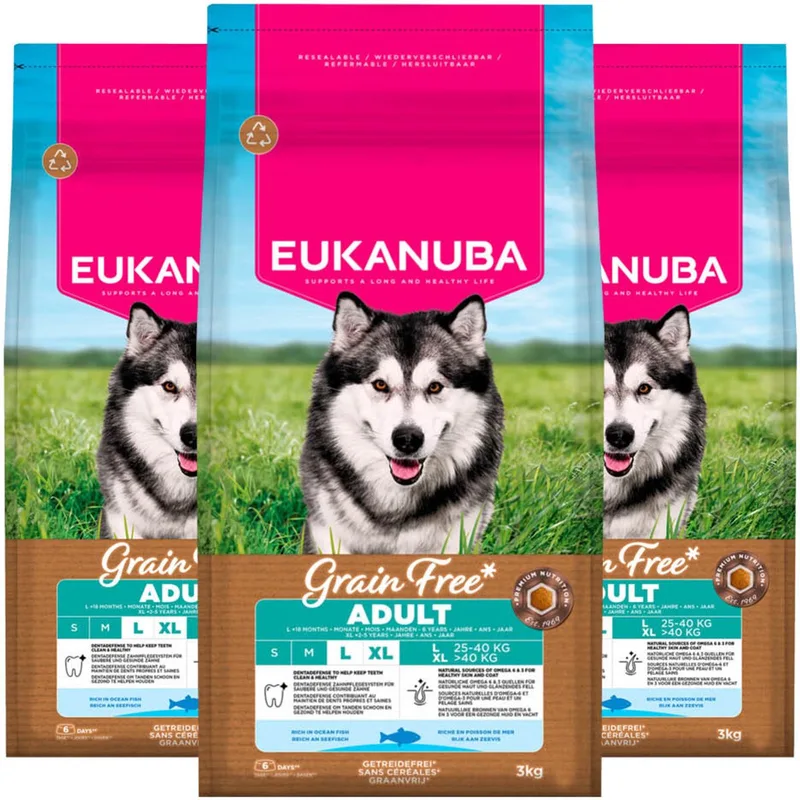 Hondenvoer Droog Grain Free Adult Large Oceaanvis - 3 x 3 kg - Voordeelverpakking by Eukanuba – product photo