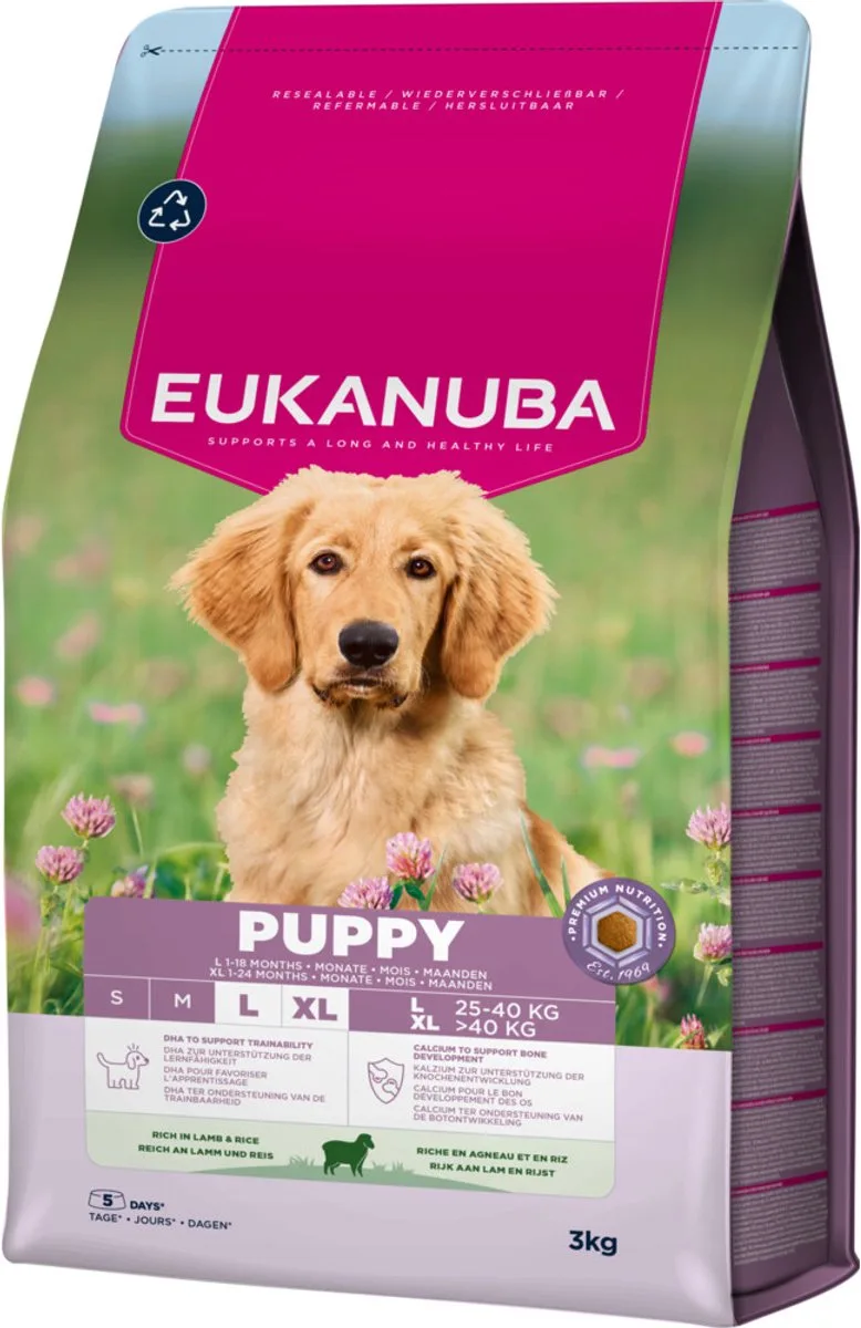 Hondenvoer Droog Life Care Dog Puppy & Junior Large Lam en Rijst - 3 x 3 kg - Voordeelverpakking de Eukanuba – photo produit