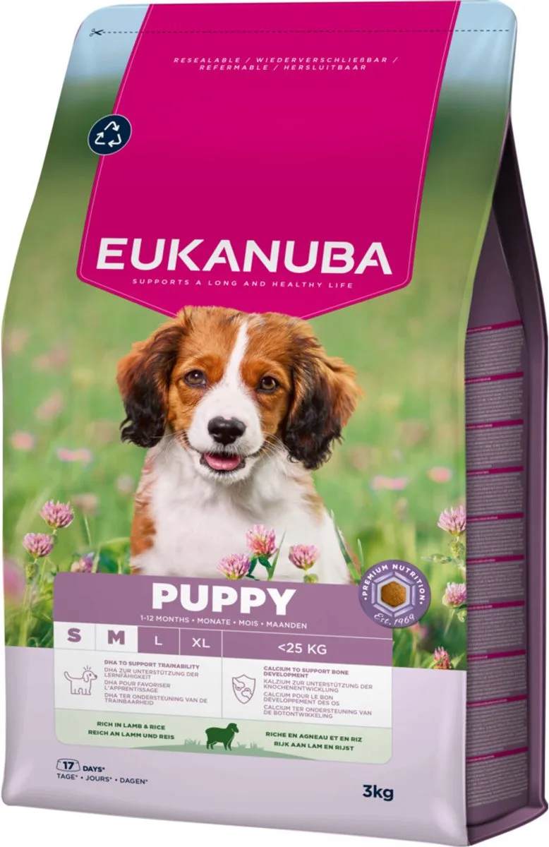 Hondenvoer Droog Life Care Dog Puppy & Junior Small/Medium Lam en Rijst - 3 x 3 kg - Voordeelverpakking de Eukanuba – photo produit