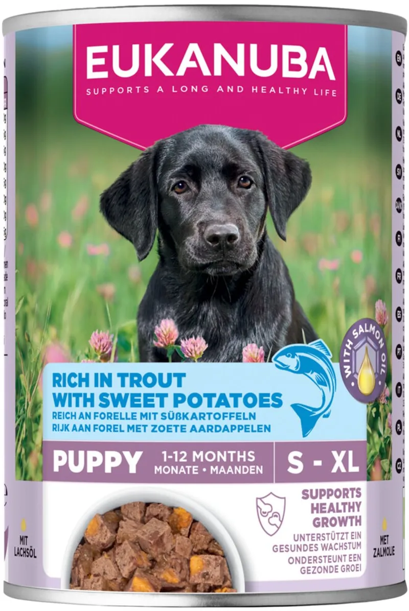 Hondenvoer Nat Life Care Dog Puppy Forel en Zoete Aardappel - 6 x 400 gr - Voordeelverpakking by Eukanuba – product photo