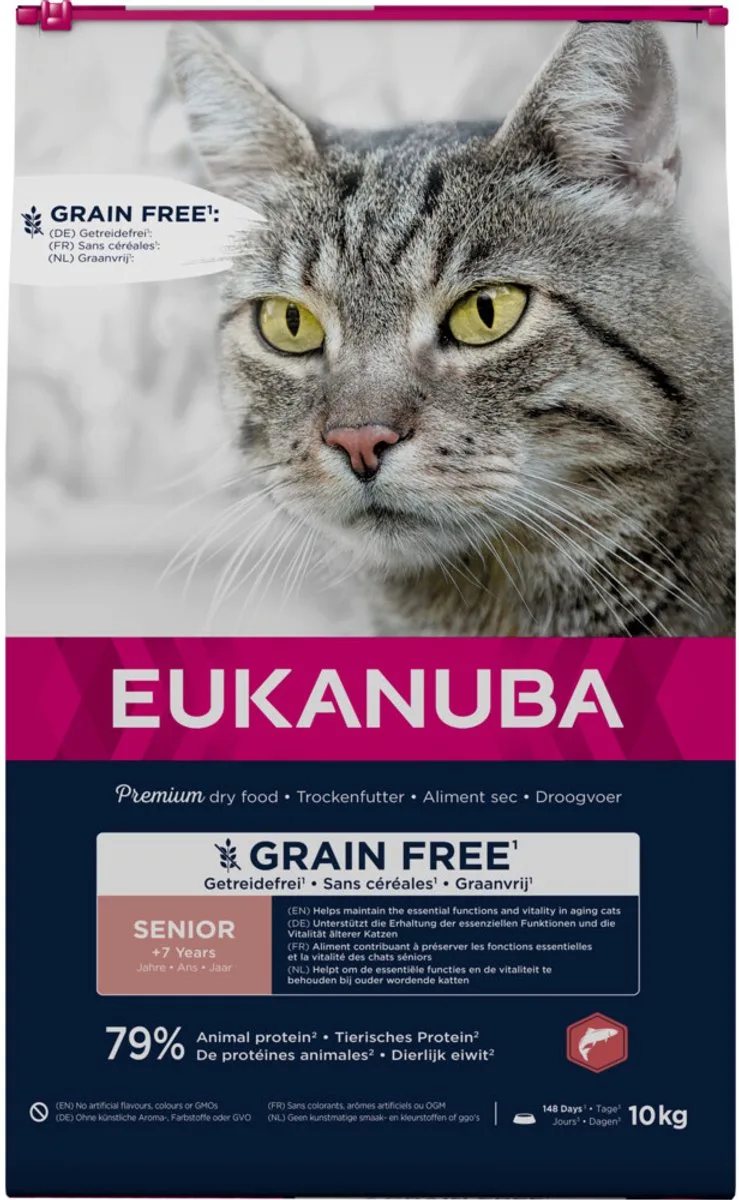 Kattenvoer Droog Senior Graanvrij Zalm - 10 kg de Eukanuba – photo produit
