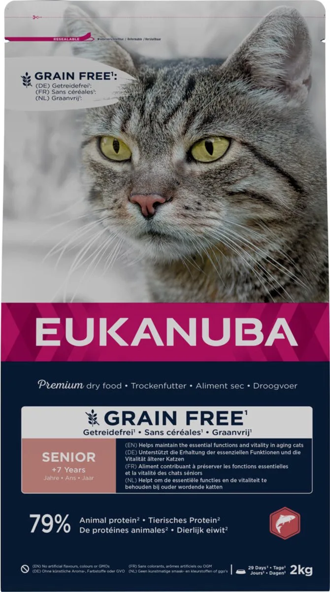 Kattenvoer Droog Senior Graanvrij Zalm - 4 x 2 kg - Voordeelverpakking fra Eukanuba – produktbillede