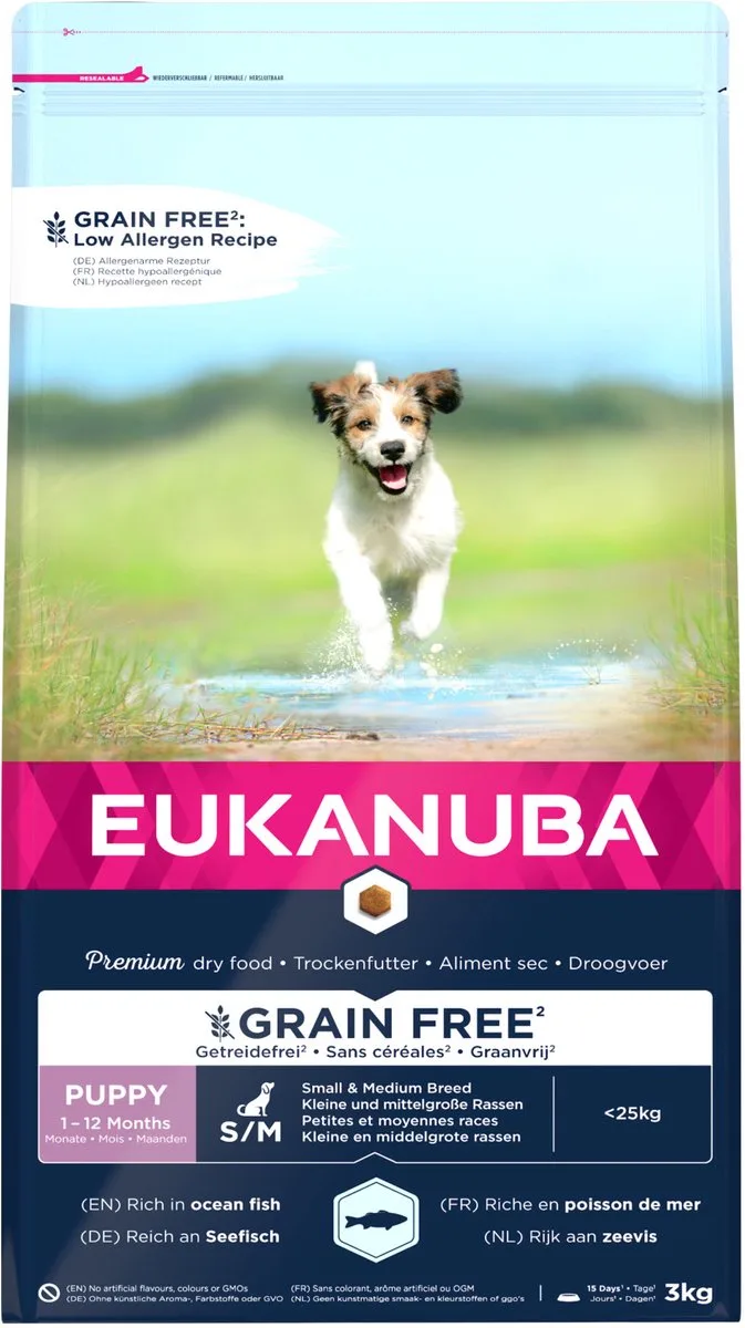 Pup & Junior Small Medium Grain Free Zeevis - Puppy-Hondenvoer - 3 kg by Eukanuba – product photo