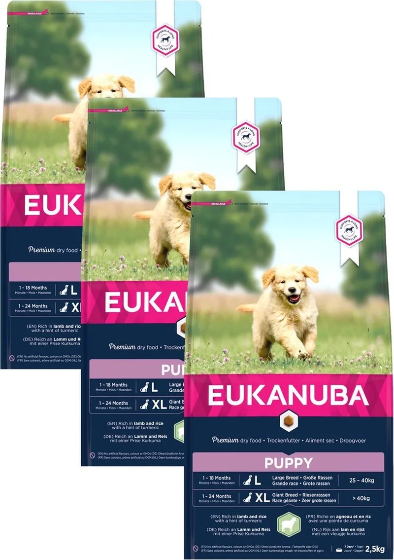 Puppy/Junior Large Breed Lam&Rijst - Puppy-Hondenvoer - 3 x 2.5 kg fra Eukanuba – produktbillede