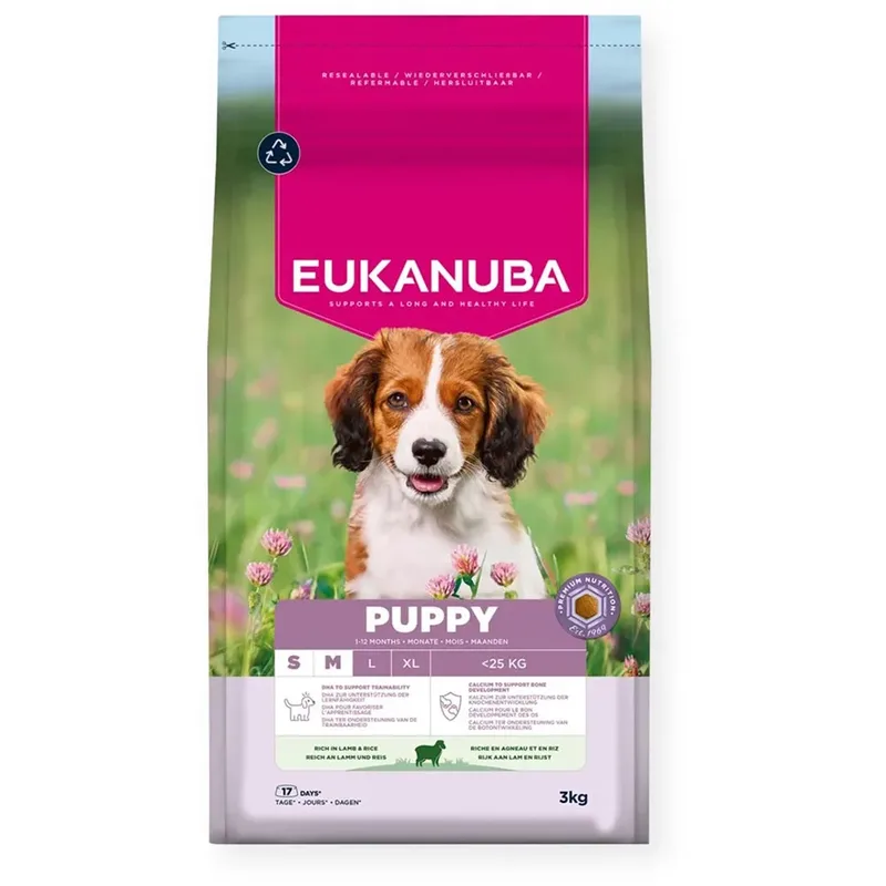 Nourriture Pour Chiots De Petite/moyenne Taille Agneau Et Riz 3 Kg de Eukanuba – photo produit 1 sur 3