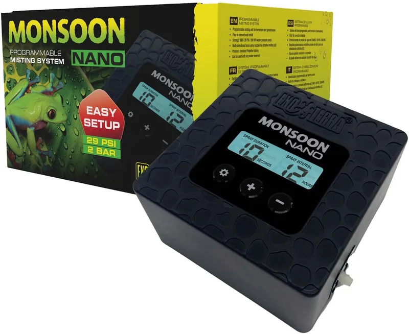Monsoon NANO programmeerbaar nevelsysteem | Automatische luchtvochtigheidsregeling voor terraria en kassen de Exo Terra en Noir – photo produit