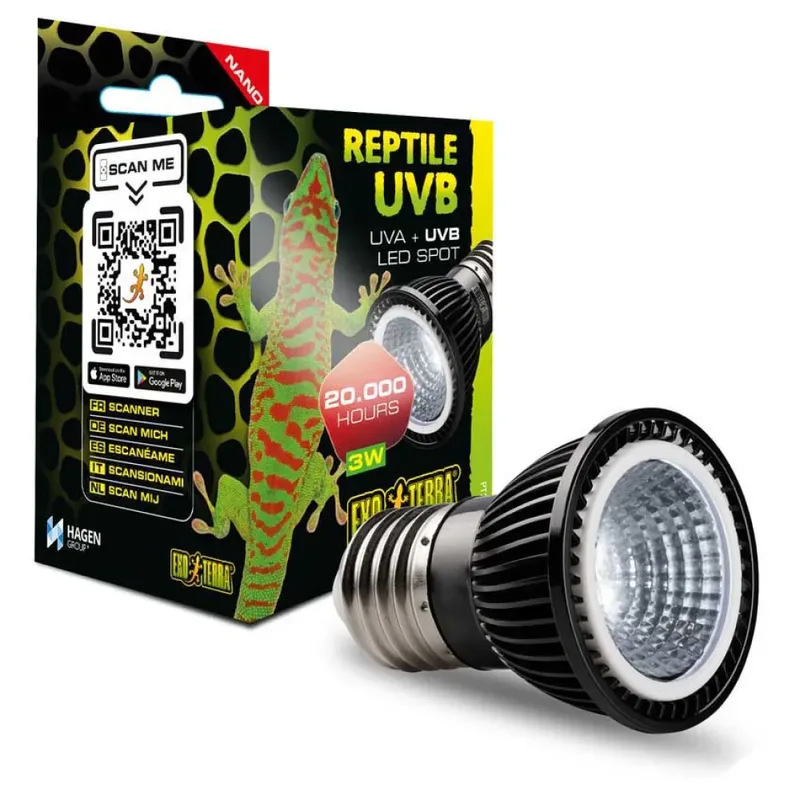 TerraSky UV UVB LED spot | compacte gerichte LED-verlichting | 20.000 uur levensduur | E27-fitting fra Exo Terra i Sort – produktbillede 2 af 3