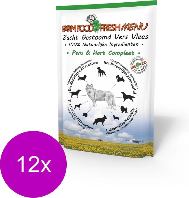 Fresh Menu Pens&Hart - Hondenvoer - 12 x 300 g de Farm Food – photo produit