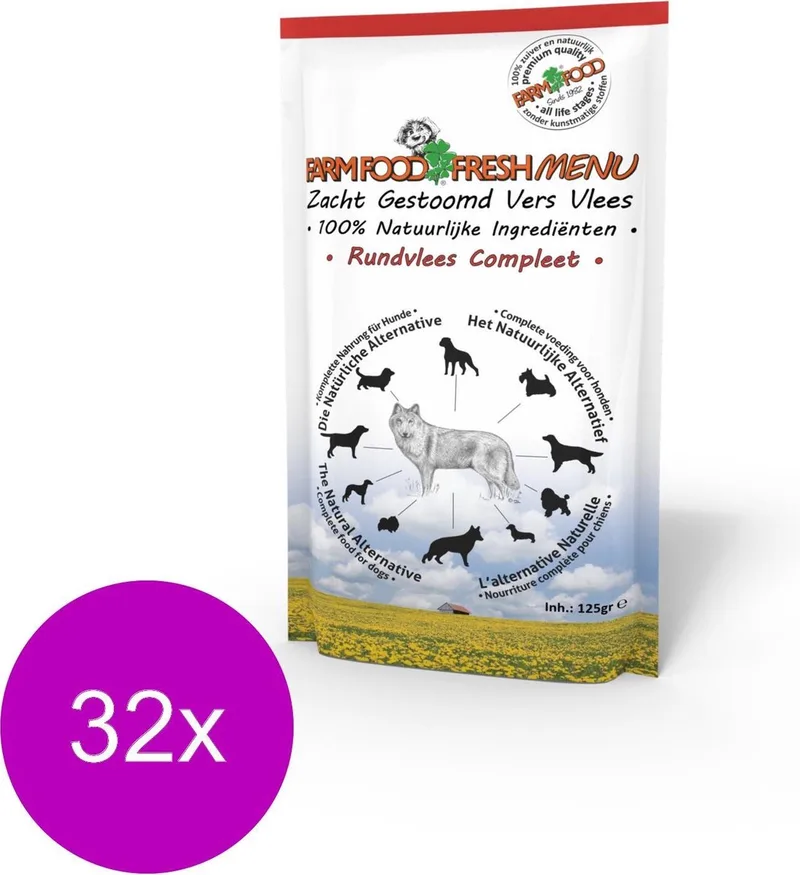Fresh Menu Rundvlees - Hondenvoer - 32 x 125 g by Farm Food – product photo