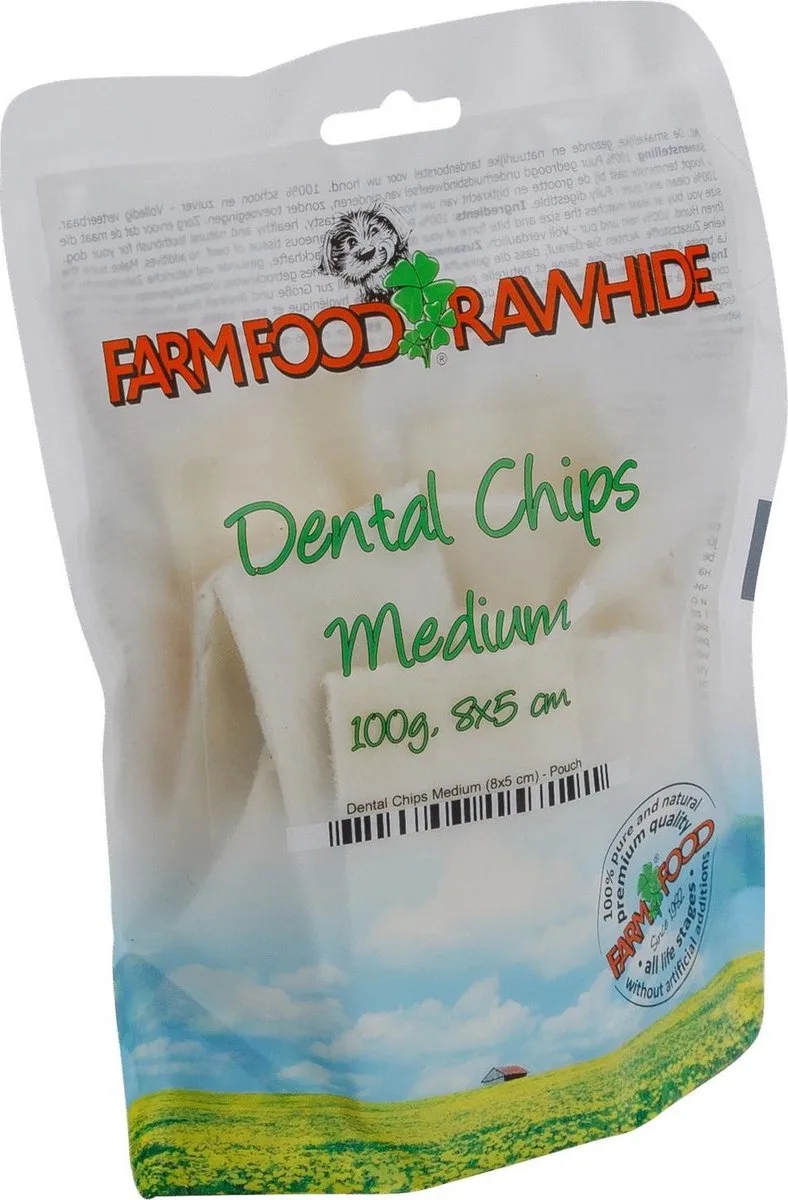 Rawhide Dental Chips - Hondensnacks - Rund 4 x 8 cm 100 g Wit by Farm Food – product photo