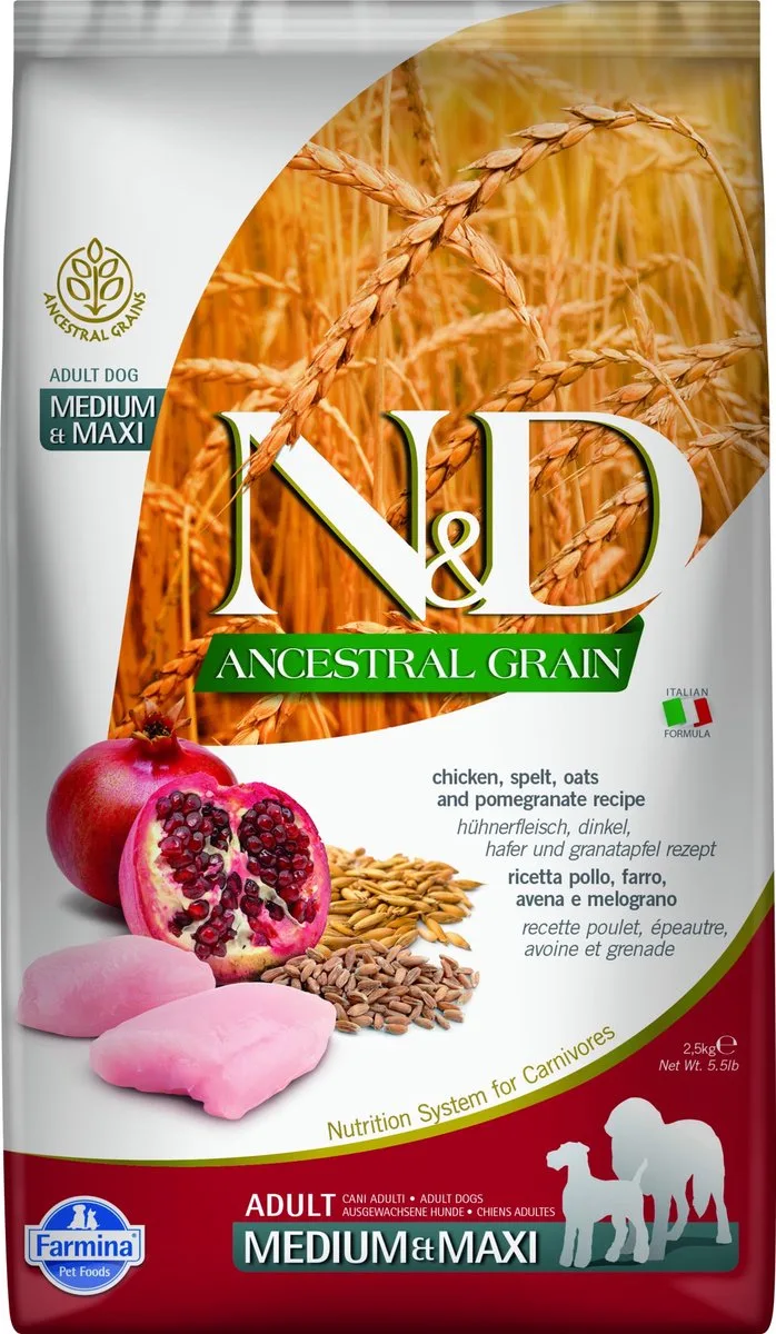 Ancestral Grain hondenvoeding Kip medium/maxi 2,5 kg by Farmina – product photo