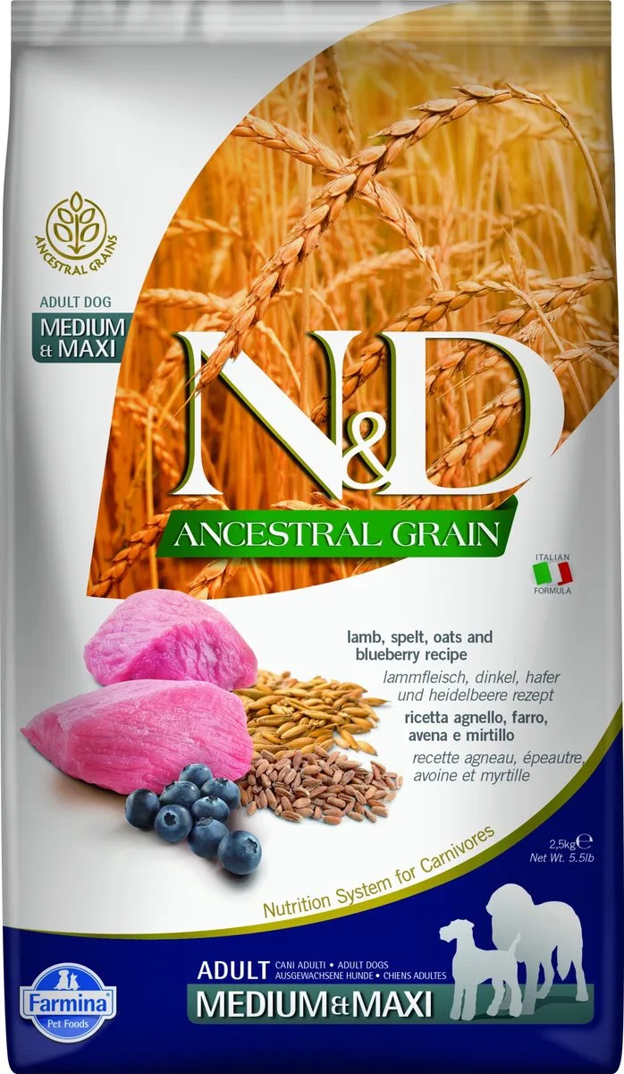 Ancestral Grain hondenvoeding Lam medium/maxi 2,5 kg de Farmina – photo produit