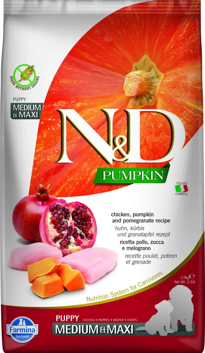 Chicken, Pumpkin & Pomegranate Puppy Medium & Maxi - droog hondenvoer - 2,5 kg von Farmina – Produktfoto