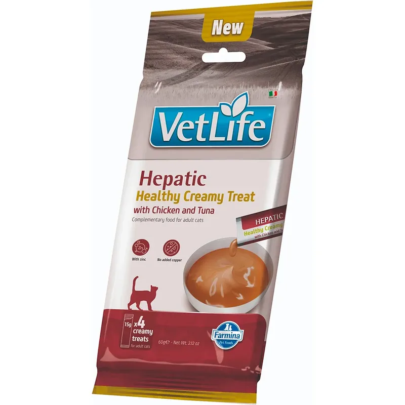 Creamy Vet Life Hepatic Chicken & Tuna Natvoer Voor Katten 15x60g by Farmina – product photo