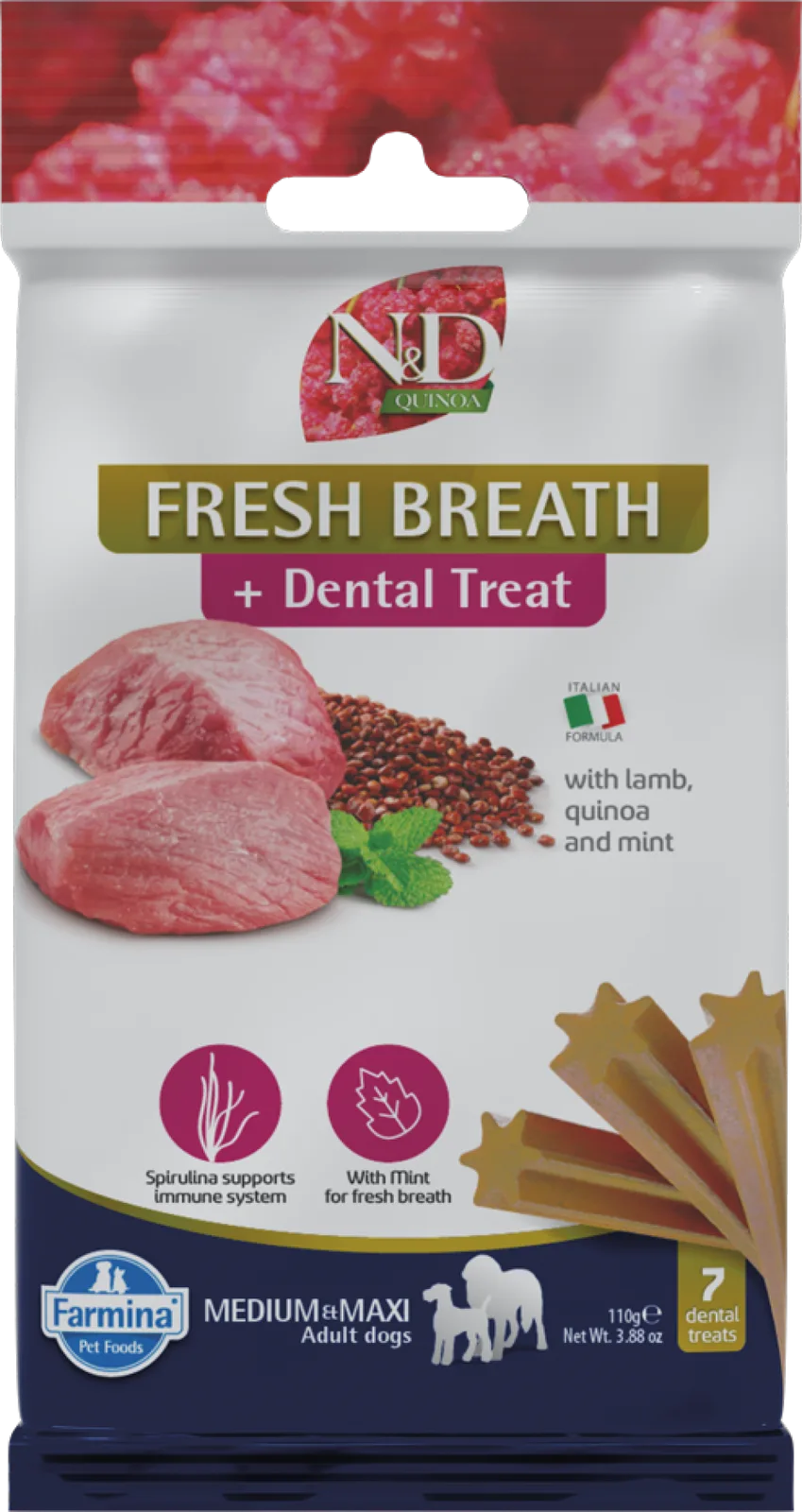 Dental Treats Quinoa Fresh Breath medium/maxi van Farmina – productfoto