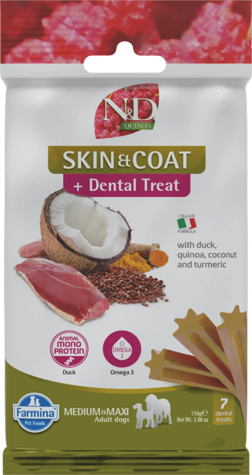 Dental Treats Quinoa Skin & Coat Eend medium/maxi van Farmina – productfoto