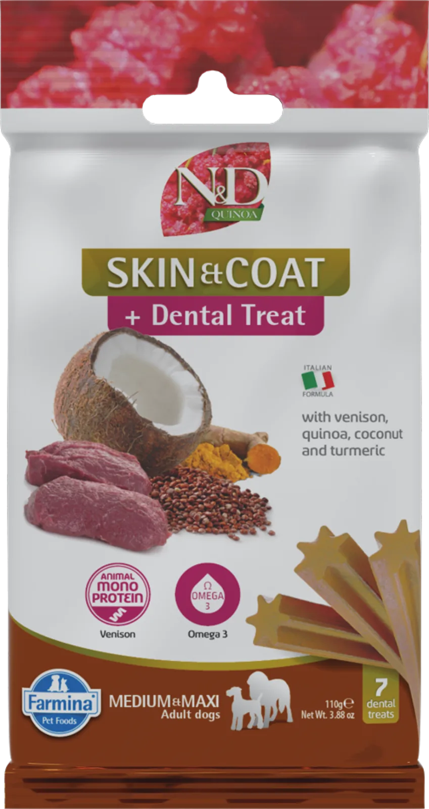 Dental Treats Quinoa Skin & Coat Hert medium/maxi fra Farmina – produktbillede
