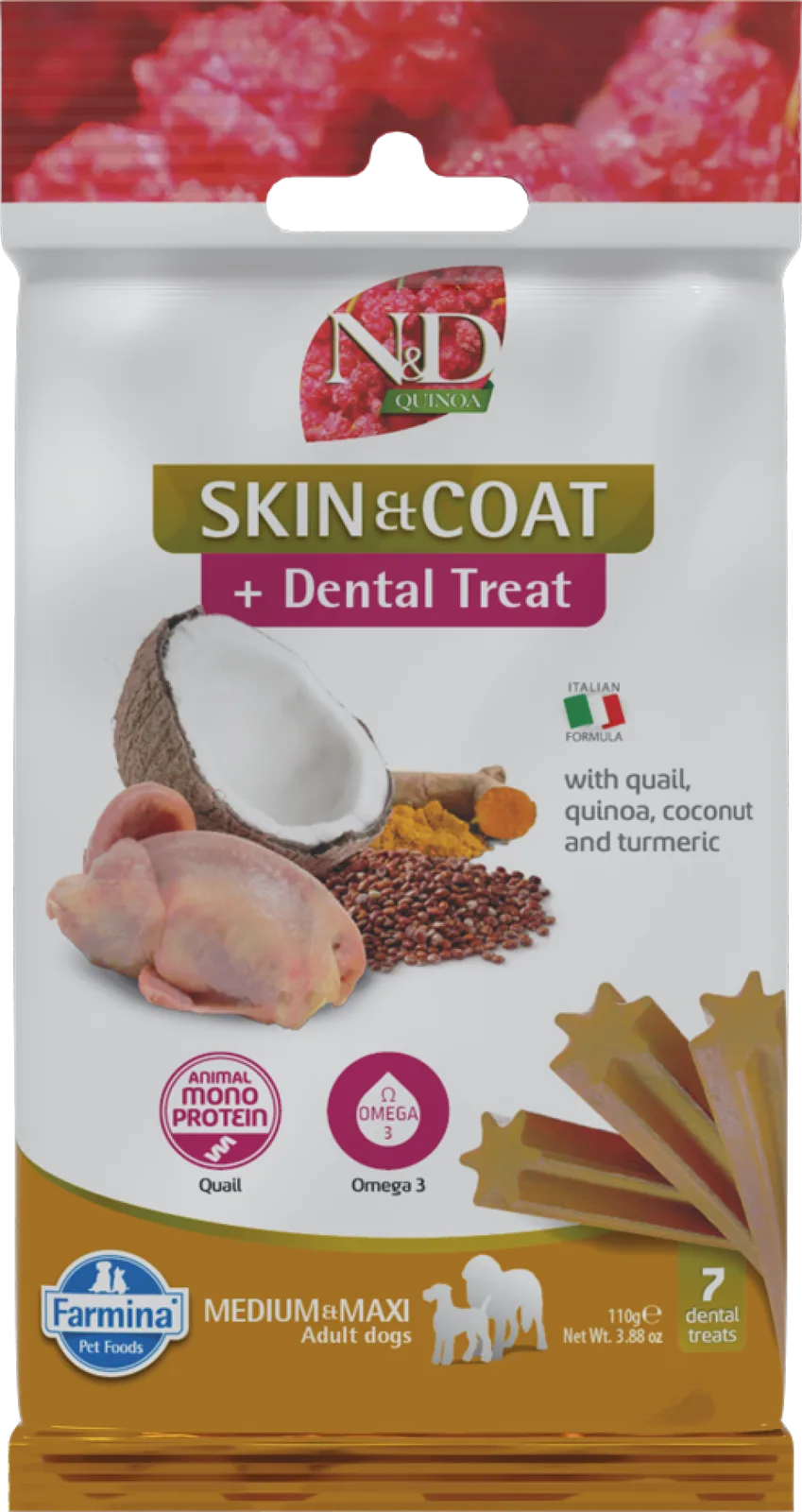 Dental Treats Quinoa Skin & Coat Kwartel medium/maxi van Farmina – productfoto