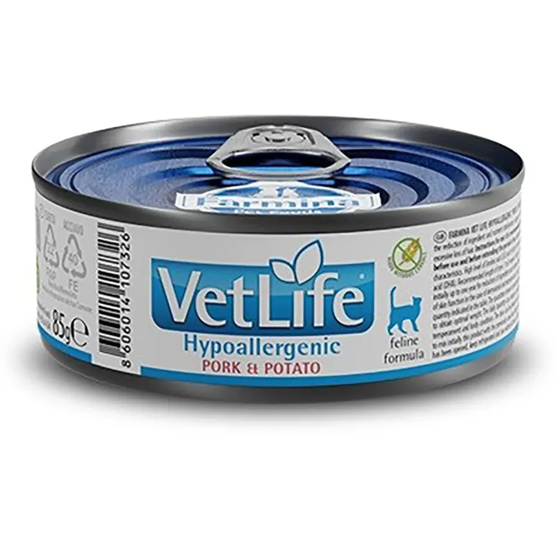 Hypoallergeen Natvoer Voor Katten Van Vet Life Met Varkensvlees En Aardappel 85g by Farmina – product photo