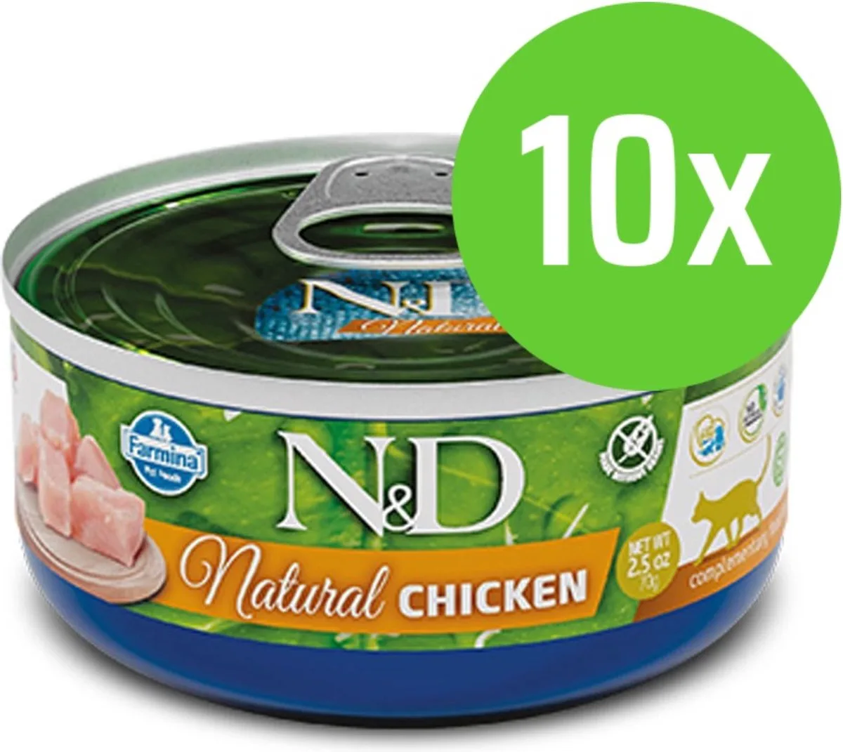 Kat Natural Kip 80 gram - 10 blikjes van Farmina – productfoto