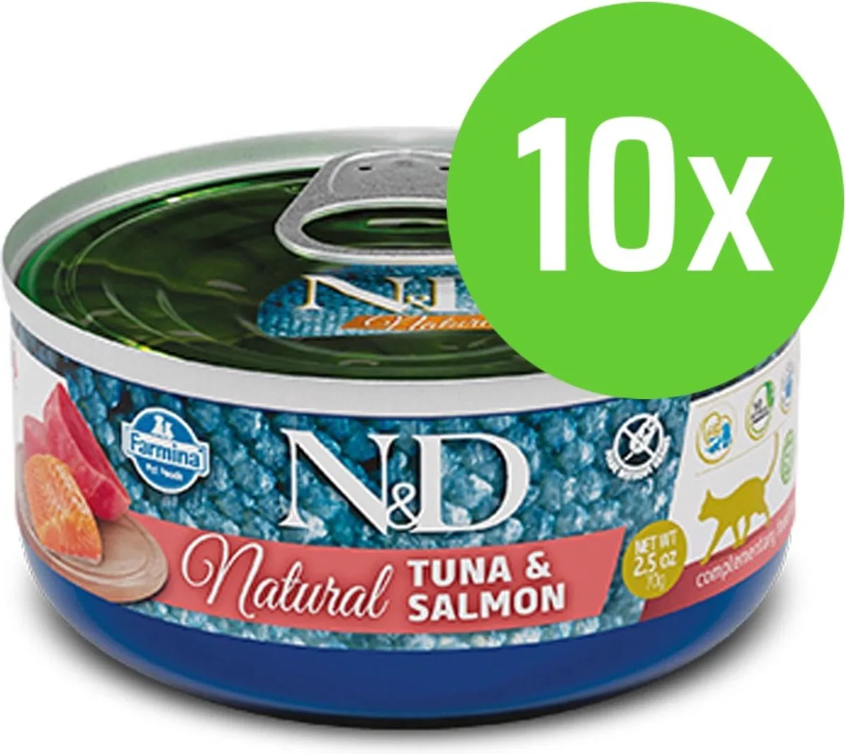 Kat Natural Tonijn & Zalm 80 gram - 10 blikjes van Farmina – productfoto