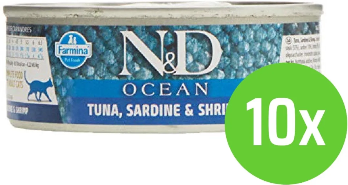 Kat Ocean Tonijn, Sardines & Garnalen Adult 80 gram - 10 blikjes de Farmina – photo produit