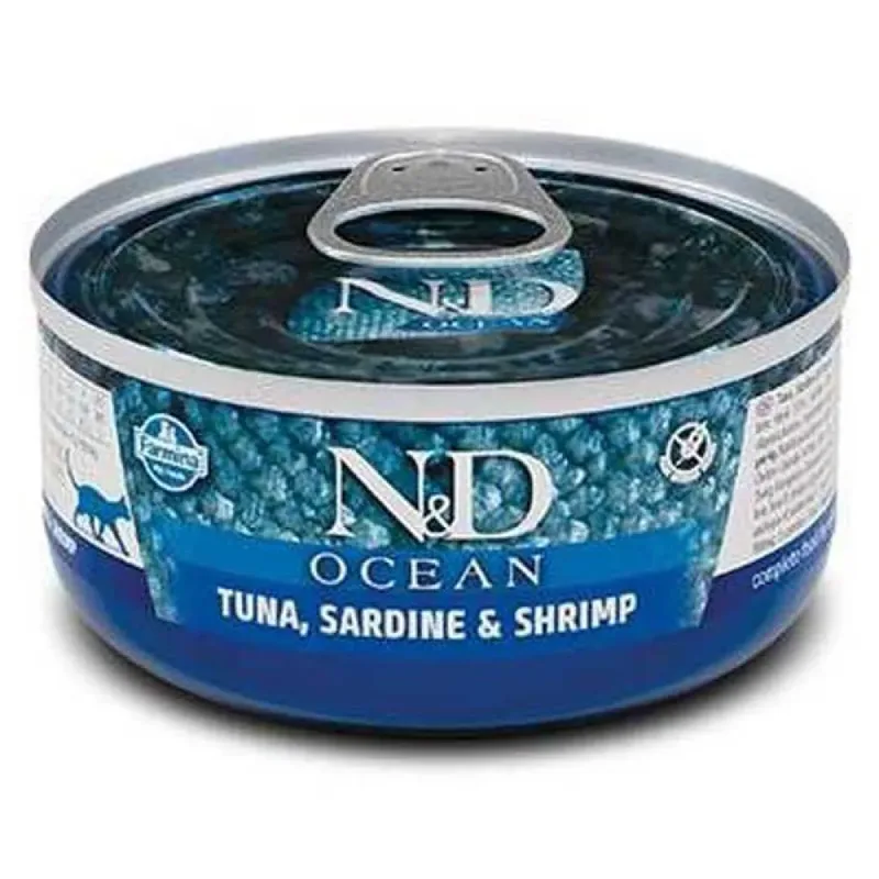 Nasses Katzenfutter Mit Thunfisch Sardinen Und Garnelen Aus Dem Ozean 70g von Farmina – Produktfoto