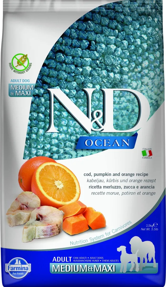 Ocean Adult Medium & Maxi Hondenvoer - Cod, Pumpkin & Orange - 2,5 kg de Farmina – photo produit