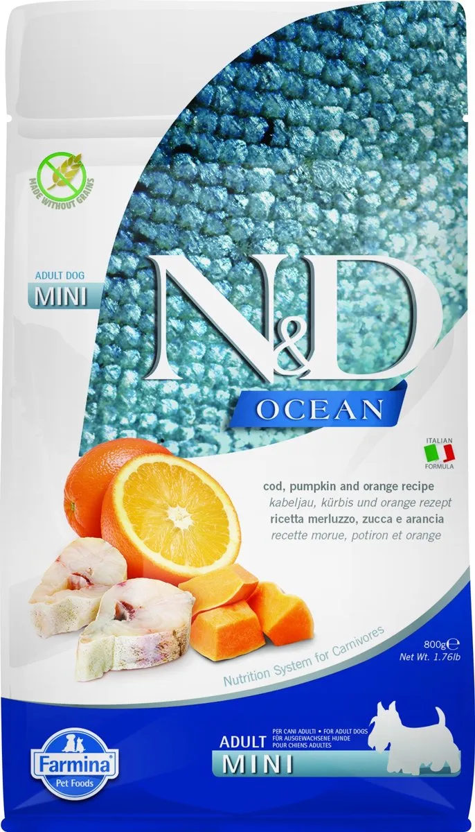 Nourriture Pour Chiens Ocean Pumpkin Mini Cabillaud 800g de Farmina – photo produit