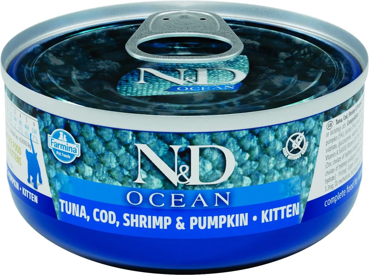 Ocean Kitten - Tonijn, kabeljauw, garnaal & pompoen - 24 x 70 g van Farmina – productfoto