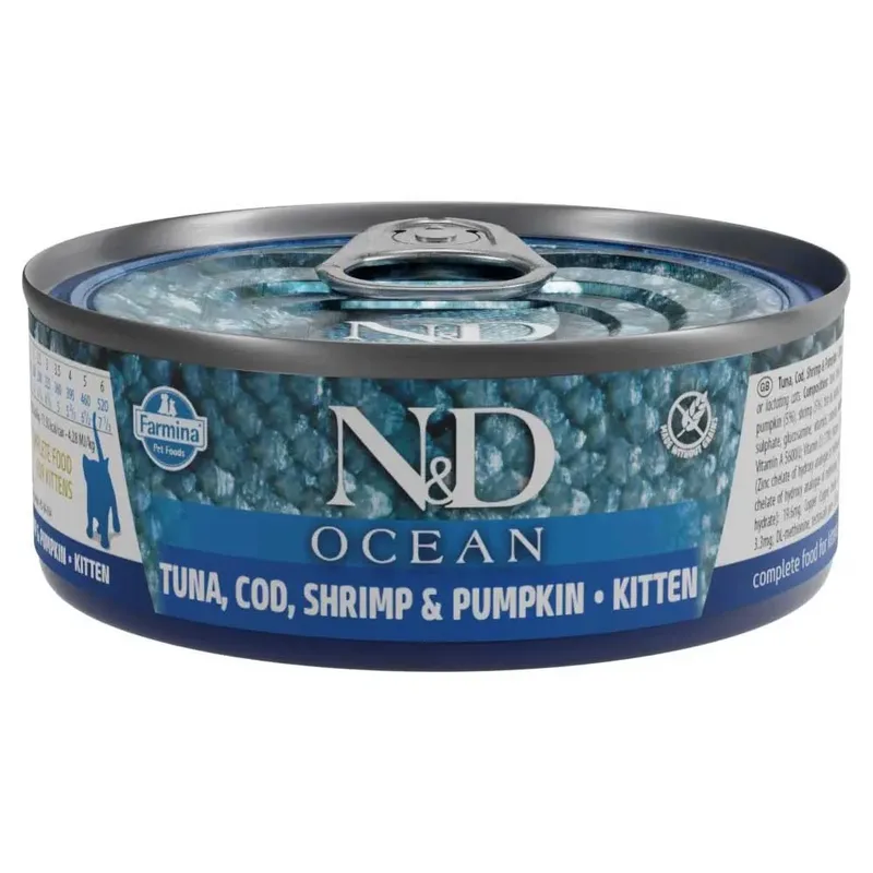 N&d Ocean Kitten Thunfisch & Dorsch & Garnelen & Kürbis Nassfutter Für Katzen 6x70g von Farmina – Produktfoto