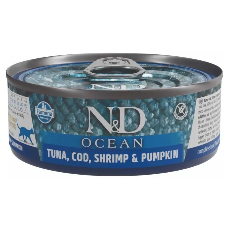 Ocean Natvoer Voor Katten Met Tonijn Kabeljauw Garnalen En Pompoen 6x70g by Farmina – product photo