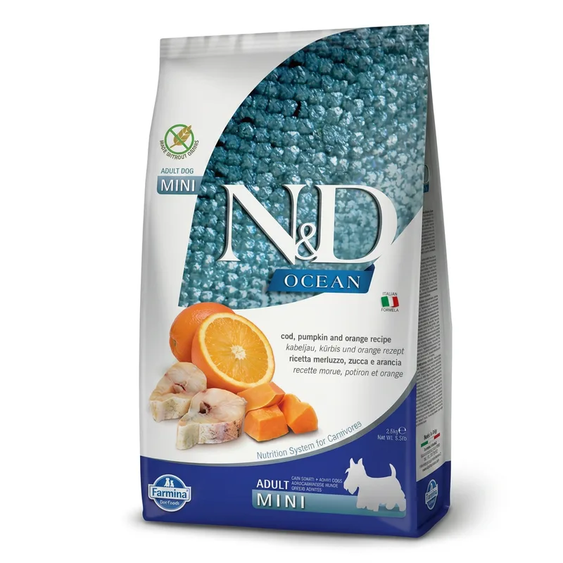 Ocean Serie Kabeljauw en Pompoen Volwassen Kleine Hondenvoer 2,5 kg van Farmina – productfoto