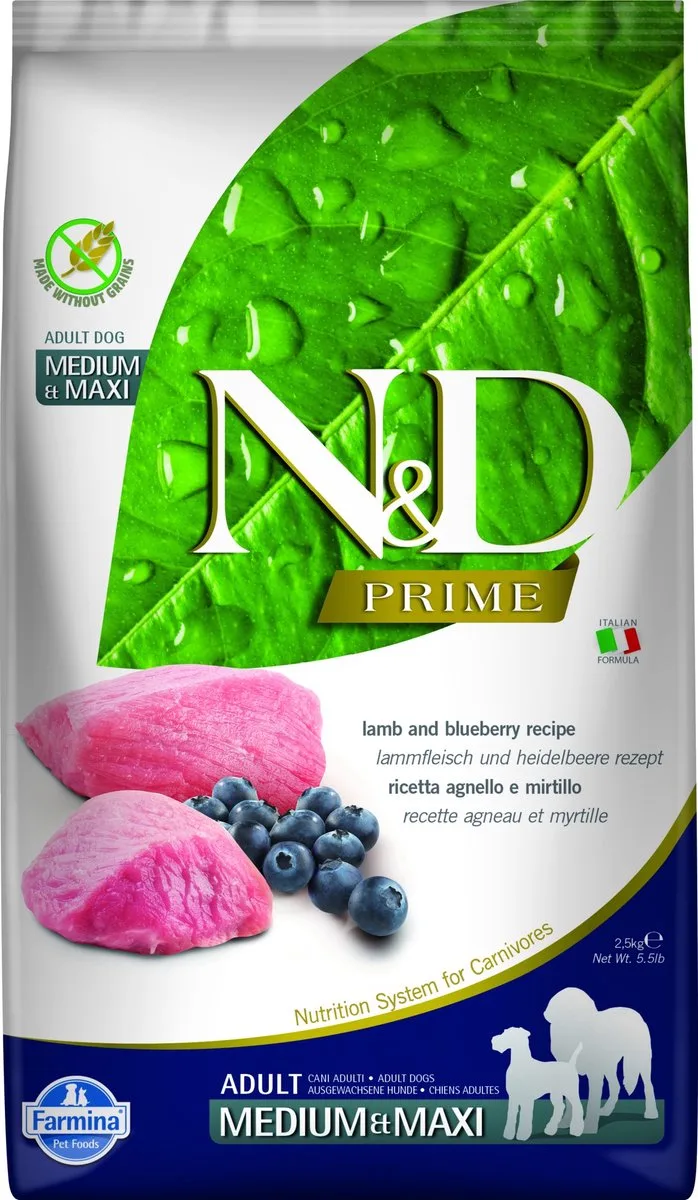 Prime Adult Medium & Maxi - Lamb and Blueberry - 2,5 kg van Farmina – productfoto