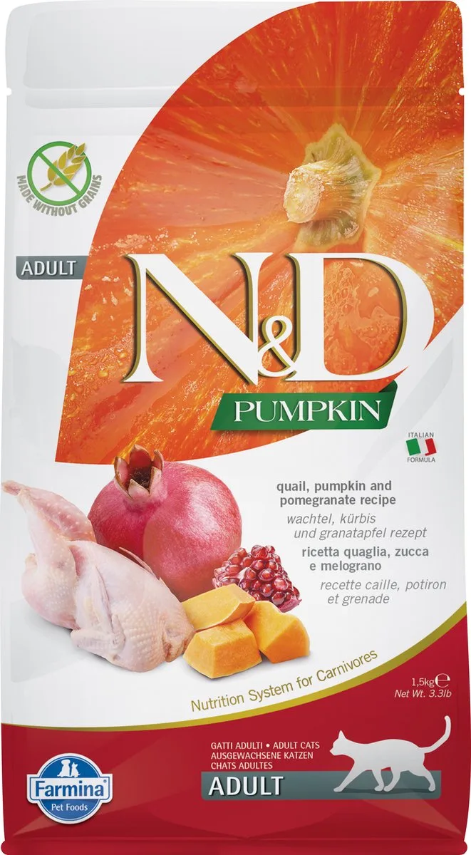 Pumpkin Adult Kattenvoer - Quail - 1,5 kg von Farmina – Produktfoto