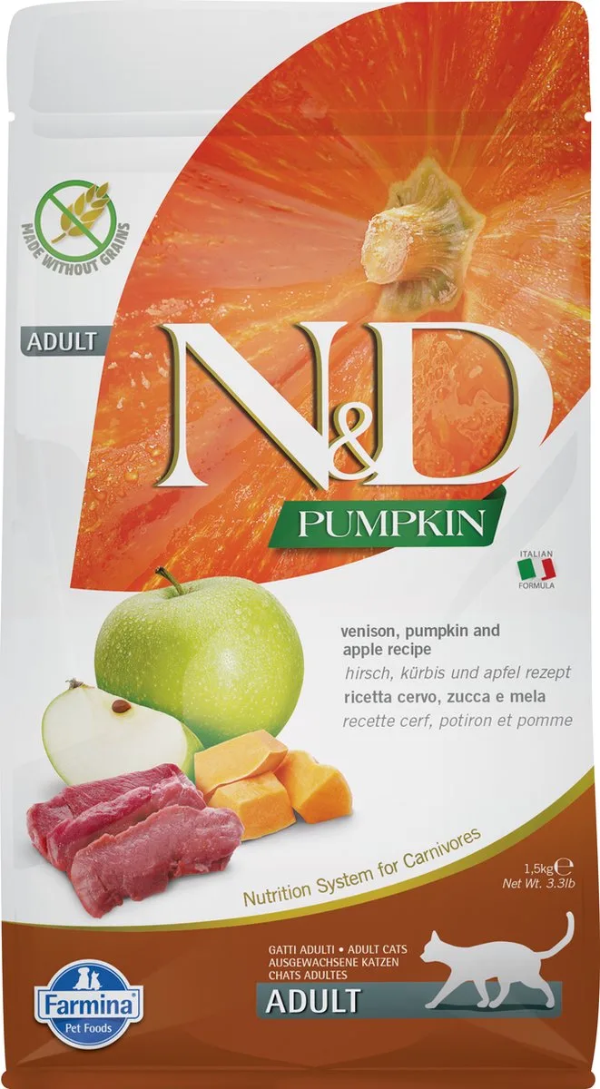 Pumpkin Adult Kattenvoer - Venison - 1,5 kg von Farmina – Produktfoto