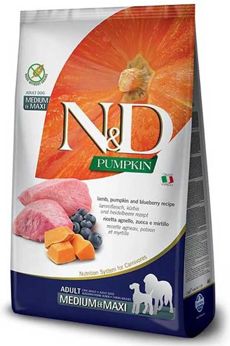 Pumpkin Adult Medium - Hondenvoer - Lam & Bosbessen - Graanvrij - 12 kg de Farmina – photo produit