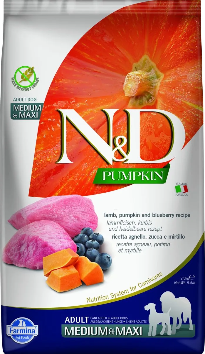 PUMPKIN LAM ADULT MED/MAX 2,5 KILO Hondenvoeding/voer de Farmina – photo produit
